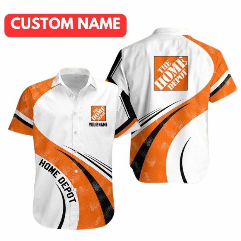Personalized Logo The Home Depot In My Heart White And Orange Hawaiian Shirt