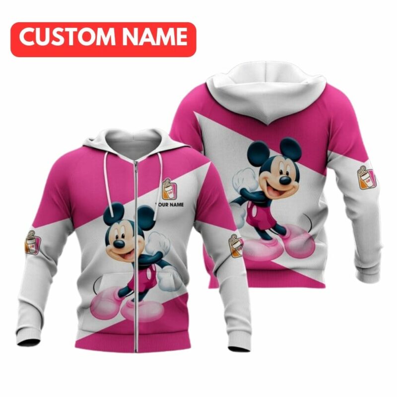 Personalized Mickey Mouse With Dunkin Donuts White And Pink All Over Print Hoodie All Over Print Hoodie