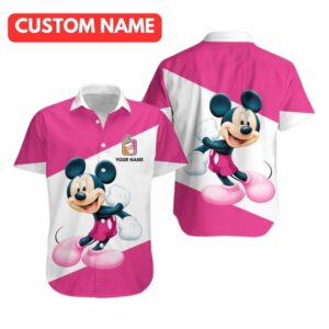 Personalized Mickey Mouse With Dunkin' Donuts White And Pink Hawaiian Shirt