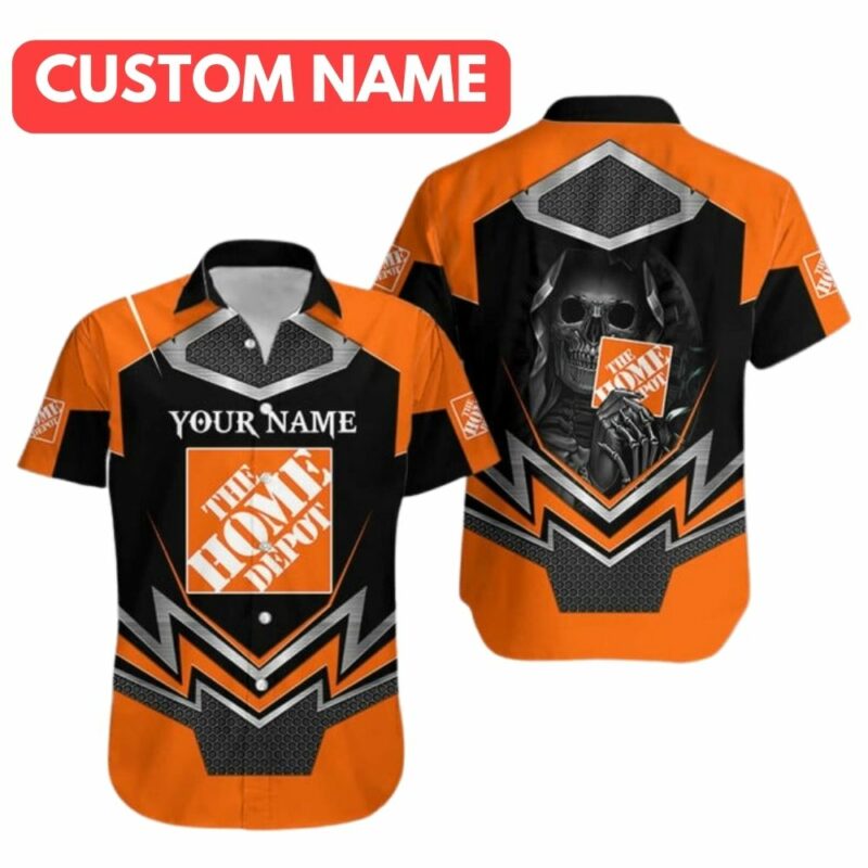 Personalized Skull Death Hold Logo The Home Depot Black And Orange Hawaiian Shirt