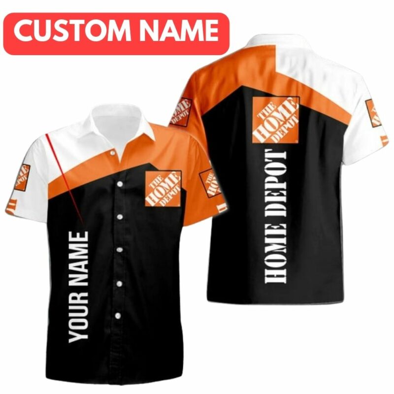 Personalized The Home Depot In Logo My Heart Black White And Orange Funny Hawaiian Shirt