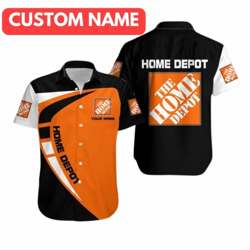 Personalized The Home Depot In My Heart Black White And Orange Funny Hawaiian Shirt