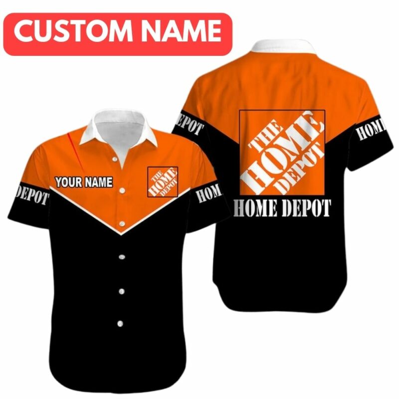 Personalized The Home Depot In My Heart Logo Funny Black And Orange Hawaiian Shirt