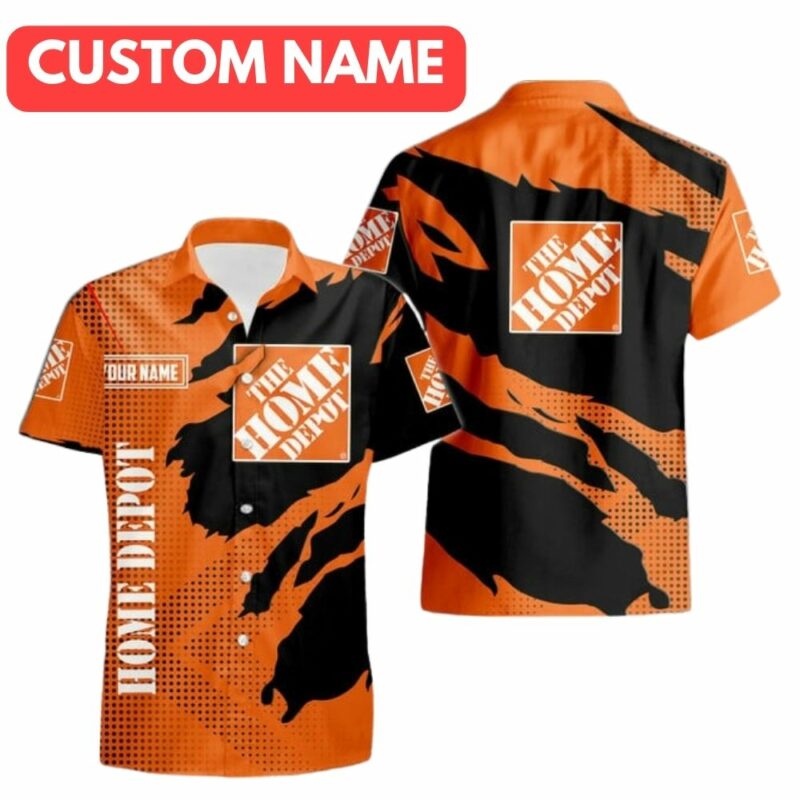 Personalized The Home Depot Logo Black And Orange Funny Hawaiian Shirt