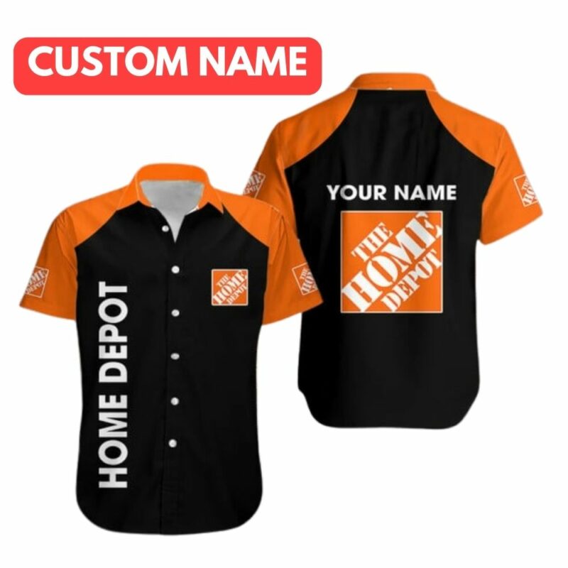 Personalized The Home Depot Logo Funny Black And Orange Hawaiian Shirt