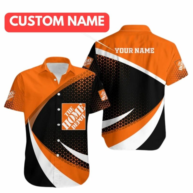 Personalized The Home Depot Logo Funny Black White And Orange Hawaiian Shirt