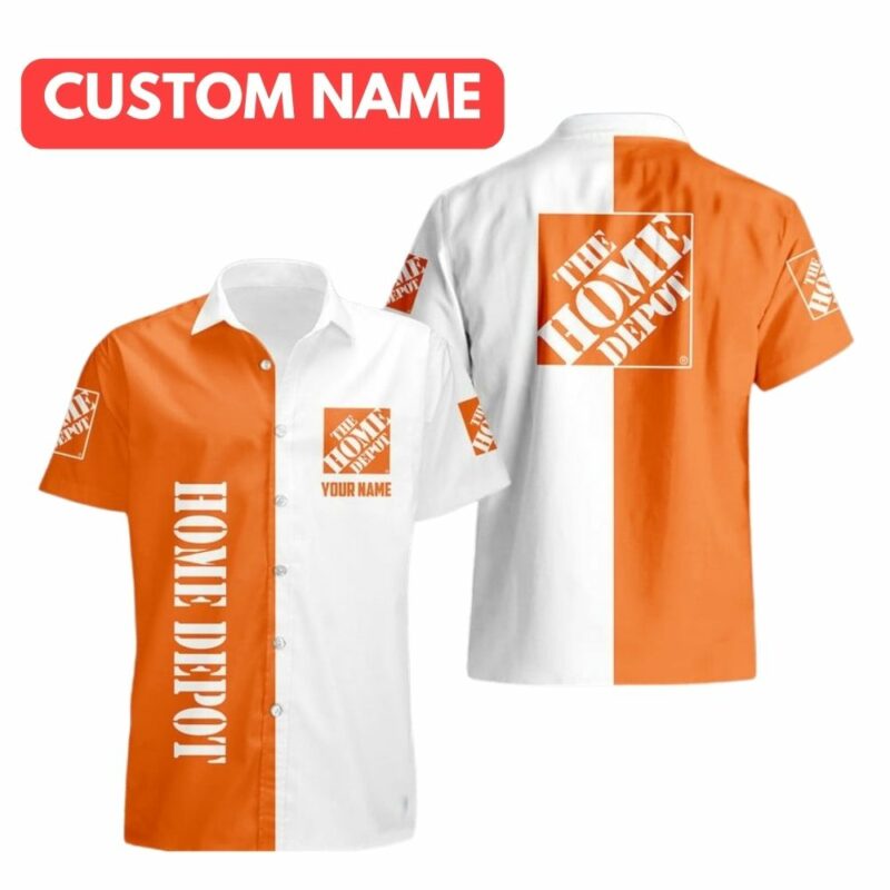 Personalized The Home Depot Logo Funny White And Orange Hawaiian Shirt