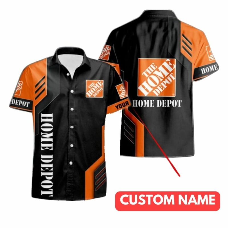 Personalized The Home Depot Logo In My Heart Funny Black And Orange Hawaiian Shirt