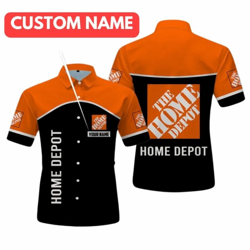 Personalized The Home Depot Logo In My Heart Orange And Black Hawaiian Shirt