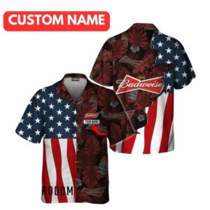 Personalized Tropical Vibes American Flag Budweiser Hawaiian Shirt