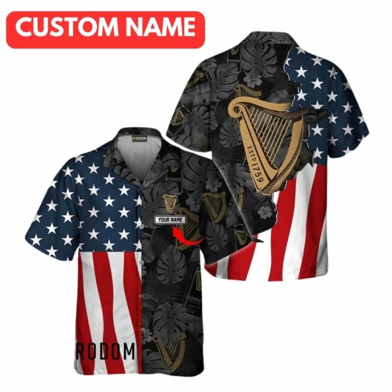 Personalized Tropical Vibes American Flag Guinness Beer Hawaiian Shirt