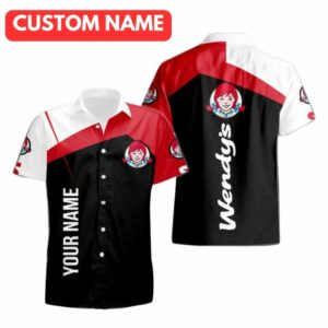 Personalized Wendy's Logo In My Heart Black White And Red Hawaiian Shirt
