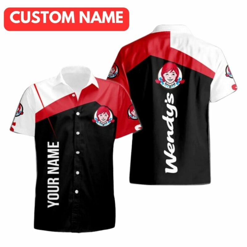 Personalized Wendys Logo In My Heart Black White And Red Hawaiian Shirt