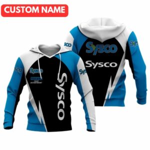 Personalized And Department Sysco Black Blue And White All Over Print Hoodie