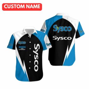 Personalized And Department Sysco Black Blue And White Hawaiian Shirt
