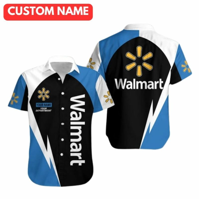 Personalized and department walmart in my heart black blue and white hawaiian shirt 1