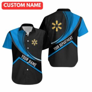 Personalized And Department Walmart Logo In My Heart Black And Blue Hawaiian Shirt