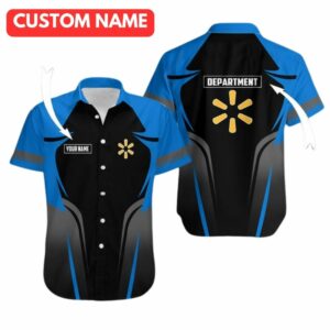 Personalized And Department Walmart Logo In My Heart Black Blue And Grey Hawaiian Shirt