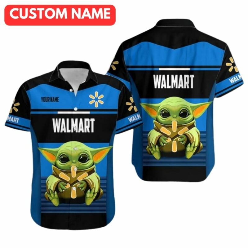 Personalized baby yoda hold logo walmart hawaiian shirt 1