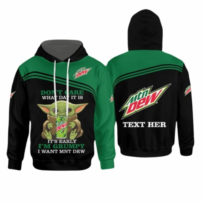 Personalized baby yoda im grumpy i want mnt dew 3d hoodie 1