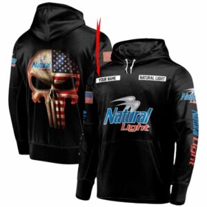 Personalized Black USA Flag Skull Natural Light All Over Print Hoodie