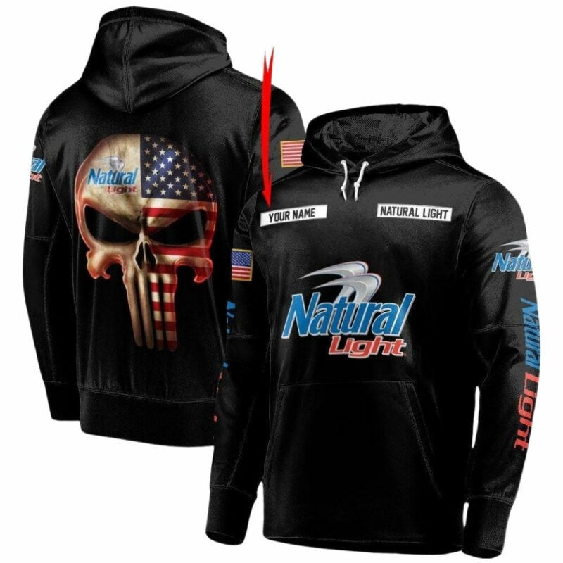 Personalized black usa flag skull natural light 3d hoodie 1