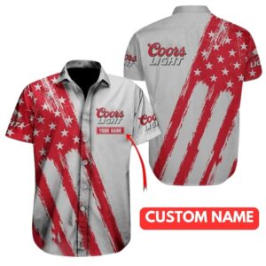 Personalized Coors Light Logo With Flag American Hawaiian Shirt