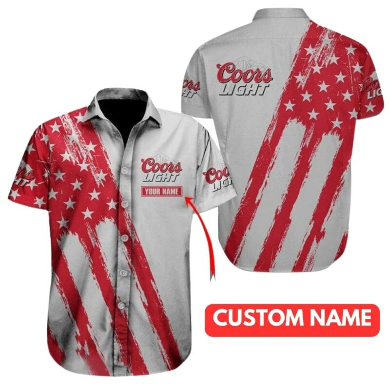 Personalized coors light logo with flag american hawaiian shirt 1