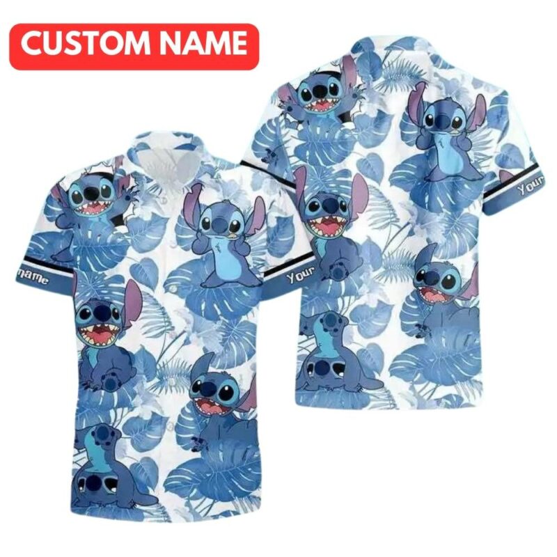 Personalized cute stitch aloha hawaii tropical leaves summer hawaiian shirt 1