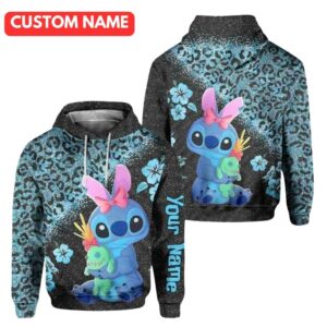 Personalized Cute Stitch Holding Scrump Leopard Pattern All Over Print Hoodie