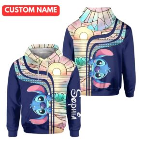 Personalized Cute Stitch Sunset Lilo And Stitch Cartoon Fan All Over Print Hoodie