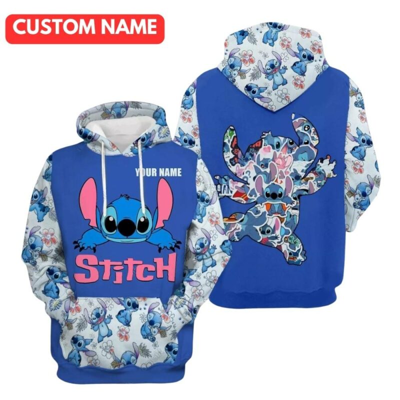 Personalized cute stitch tropical hibiscus flowers lilo stitch 3d hoodie 1