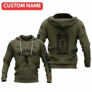 Personalized Fireball Army Green All Over Print Hoodie