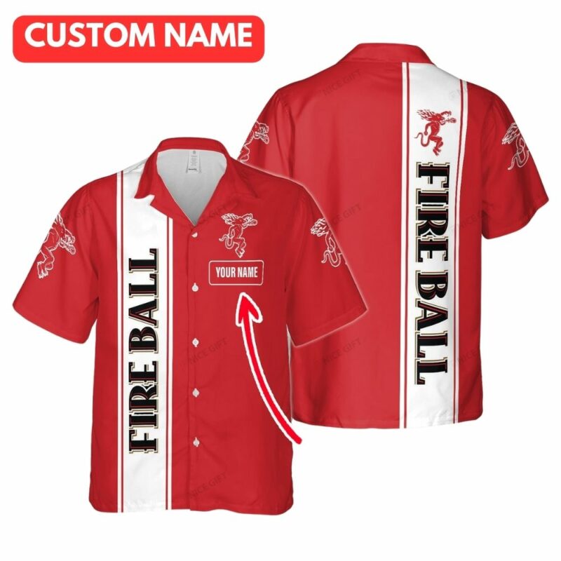 Personalized fireball cinnamon logo in my heart hawaiian shirt 1