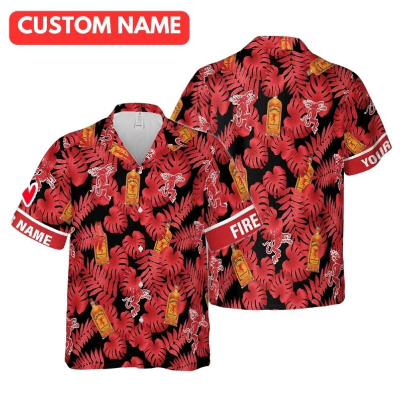Personalized fireball cinnamon whisky floral flower pattern hawaiian shirt 1