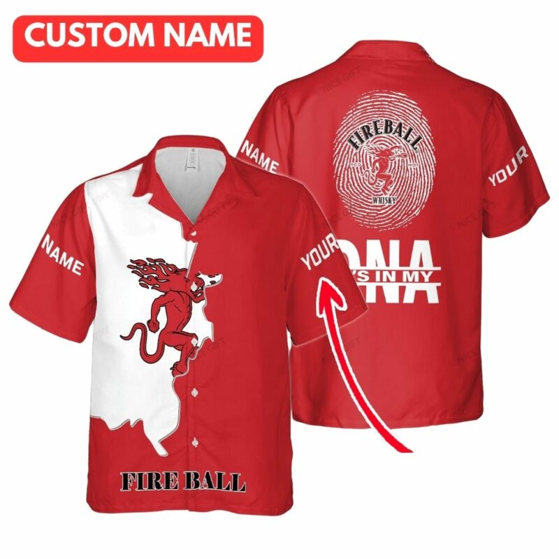 Personalized fireball cinnamon whisky its in my dna hawaiian shirt 1
