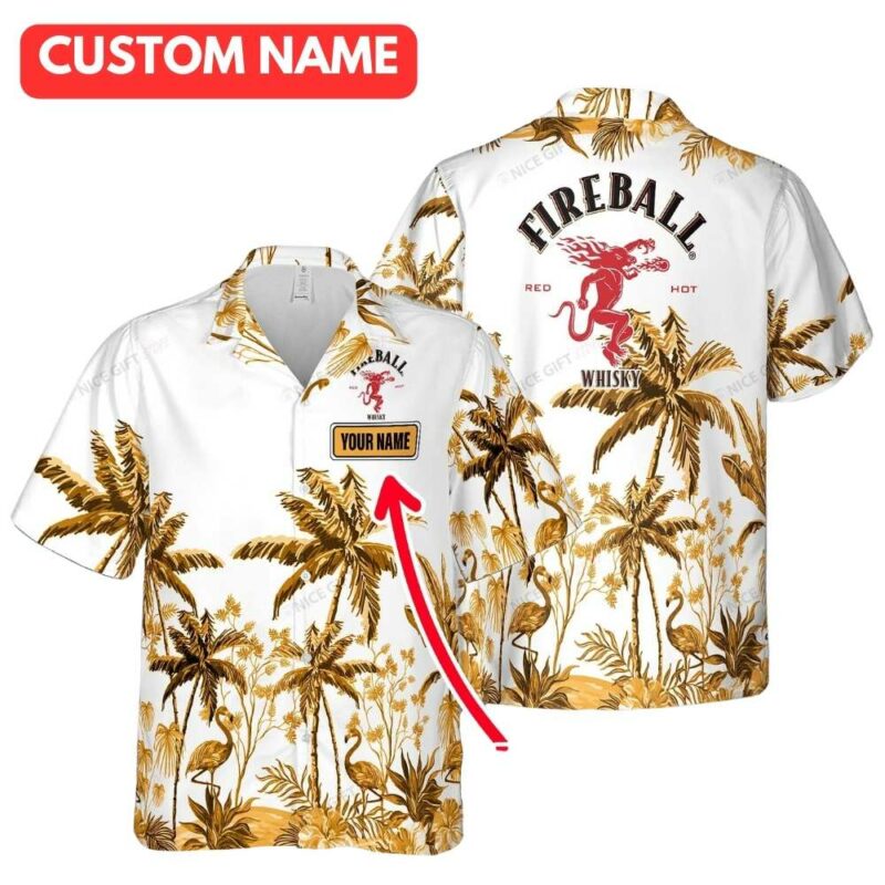 Personalized fireball whiskey coconut flamingo hawaiian shirt 1