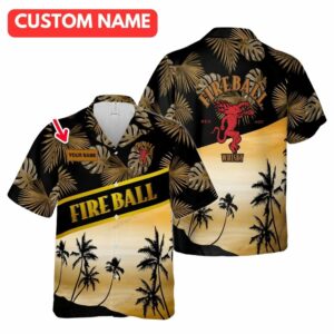 Personalized Fireball Whiskey Coconut Floral Leave Hawaiian Shirt