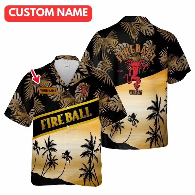 Personalized fireball whiskey coconut floral leave hawaiian shirt 1