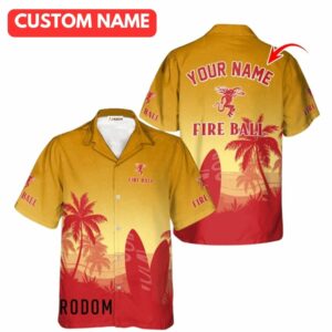 Personalized Fireball Whiskey Palm Tree Surfboard Hawaiian Shirt