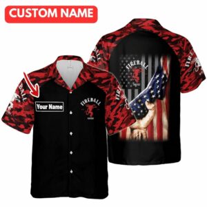 Personalized Fireball Whisky Flag American For 4Th Of July Hawaiian Shirt