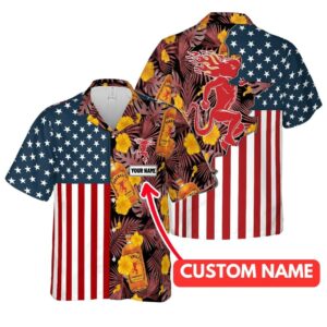 Personalized Fireball Whisky Floral And Flag American Hawaiian Shirt