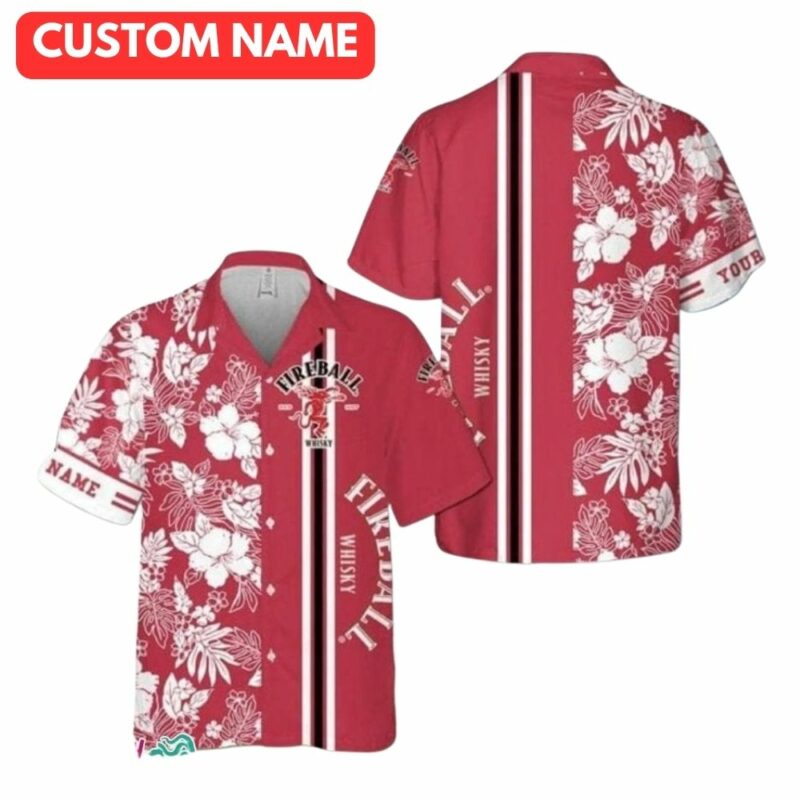 Personalized fireball whisky floral flower tropical hawaiian shirt 1