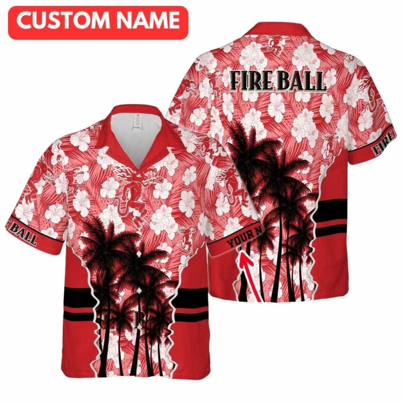 Personalized fireball whisky flower coconut tropical hawaiian shirt 1