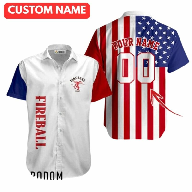 Personalized fireball whisky usa flag fourth of july hawaiian shirt 1