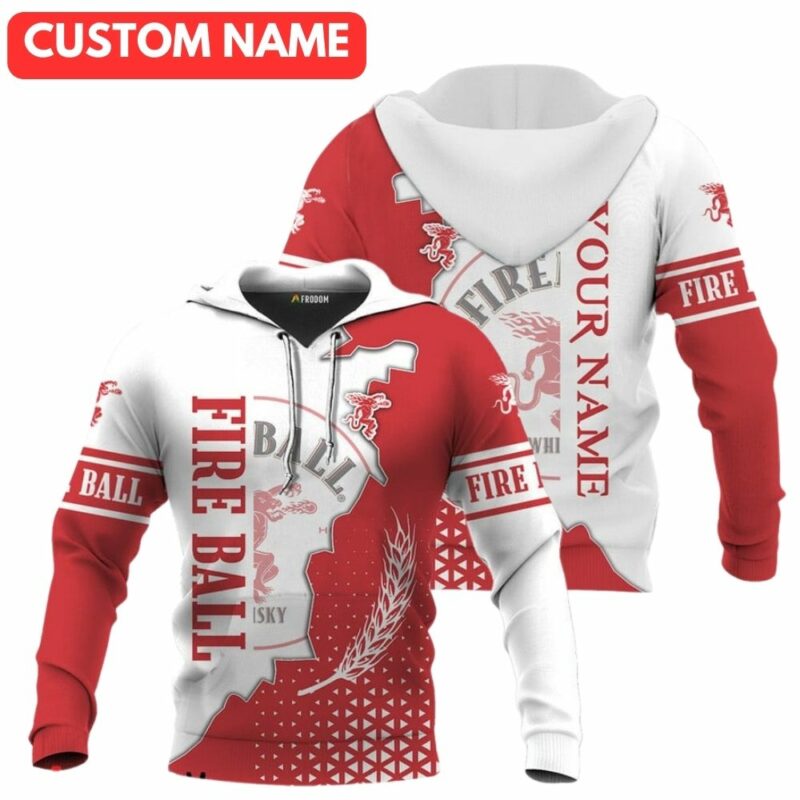 Personalized fireball whisky white and red cracking 3d hoodie 1