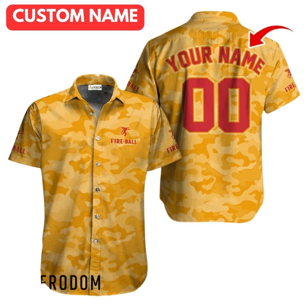 Personalized fireball whisky yellow camouflage hawaiian shirt 1