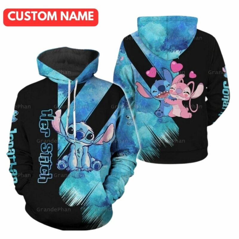 Personalized her stitch and angel 3d hoodie 1
