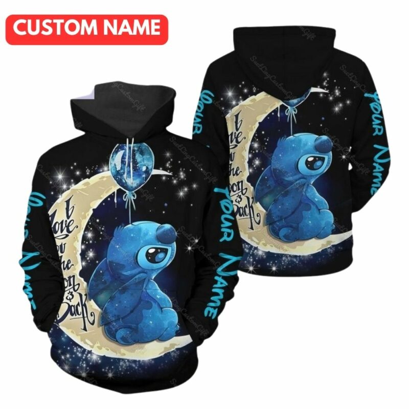 Personalized i love you the moon and back stitch 3d hoodie 1
