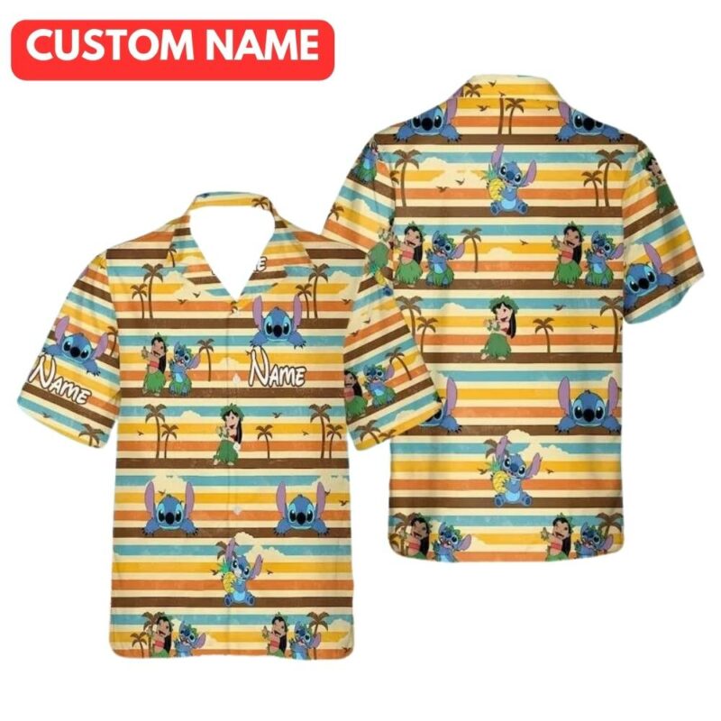 Personalized lilo and stitch dancing hula aloha summer beach hawaiian shirt 1